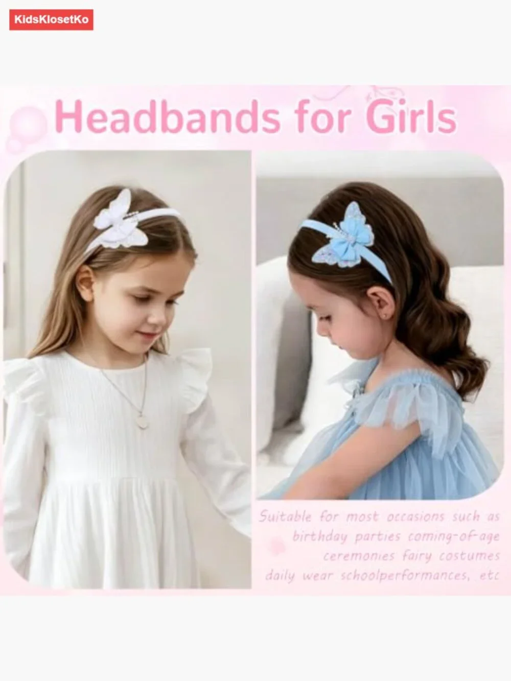 4Pcs Butterfly Headbands with Bow Non Slip Hoops Hair Accessories
